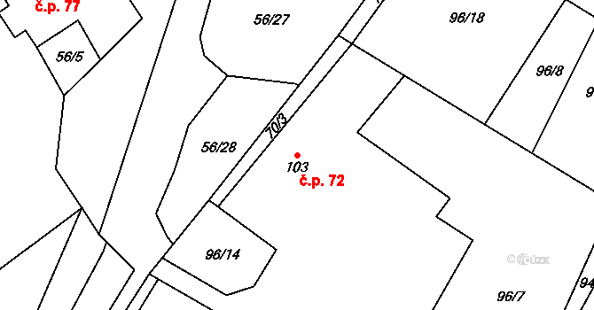 Měchov 72, Otročín na parcele st. 103 v KÚ Měchov, Katastrální mapa