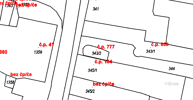 Vacenovice 777 na parcele st. 343/2 v KÚ Vacenovice u Kyjova, Katastrální mapa