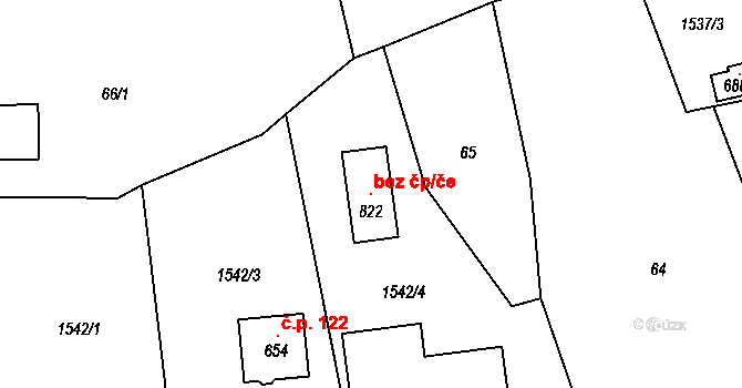 Rumburk 121142426 na parcele st. 822 v KÚ Dolní Křečany, Katastrální mapa