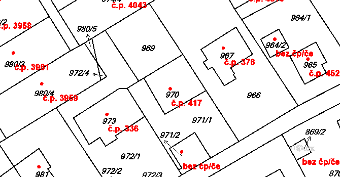 Mšeno nad Nisou 417, Jablonec nad Nisou na parcele st. 970 v KÚ Mšeno nad Nisou, Katastrální mapa