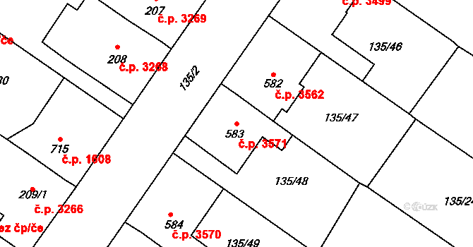 Jihlava 3571 na parcele st. 583 v KÚ Bedřichov u Jihlavy, Katastrální mapa