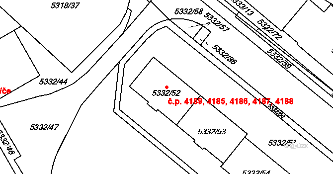 Jihlava 4185,4186,4187,4188, na parcele st. 5332/52 v KÚ Jihlava, Katastrální mapa
