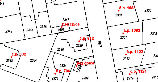 Čelákovice 812 na parcele st. 2329 v KÚ Čelákovice, Katastrální mapa