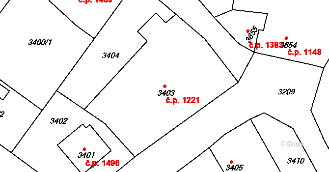 Roztoky 1221 na parcele st. 3403 v KÚ Žalov, Katastrální mapa