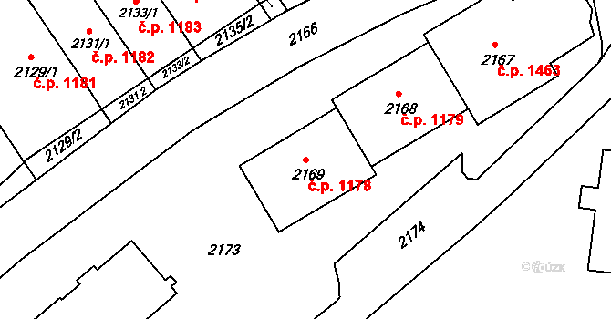 Bzenec 1178 na parcele st. 2169 v KÚ Bzenec, Katastrální mapa