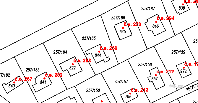 Zlenice 259, Lštění na parcele st. 844 v KÚ Lštění, Katastrální mapa