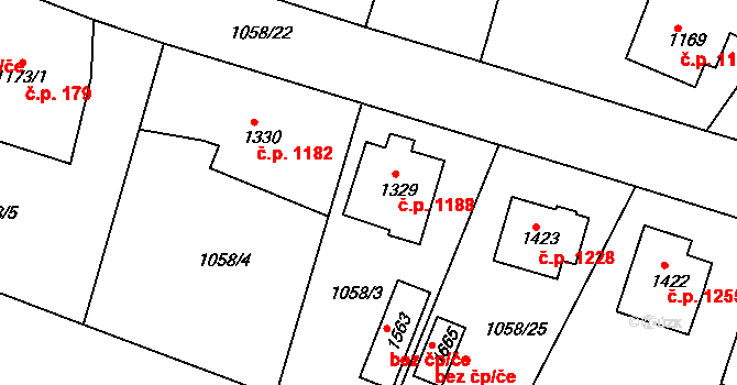 Český Brod 1188 na parcele st. 1329 v KÚ Český Brod, Katastrální mapa