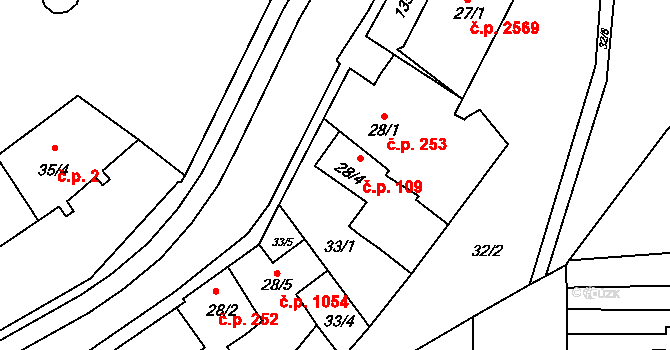 Blansko 109 na parcele st. 28/4 v KÚ Blansko, Katastrální mapa