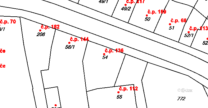 Nechanice 136 na parcele st. 54 v KÚ Nechanice, Katastrální mapa