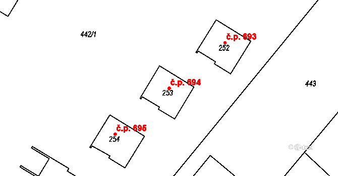 Chvalčov 694 na parcele st. 253 v KÚ Chvalčova Lhota, Katastrální mapa