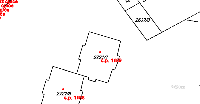 Hulín 1189 na parcele st. 2721/7 v KÚ Hulín, Katastrální mapa