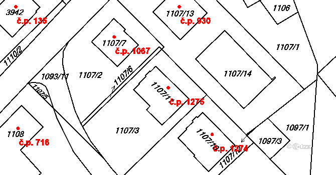 Žamberk 1275 na parcele st. 1107/11 v KÚ Žamberk, Katastrální mapa