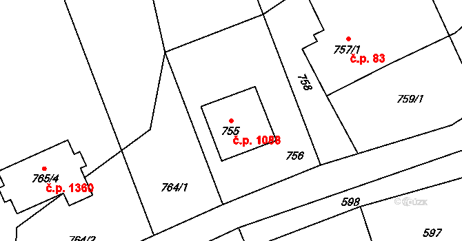 Dolní Lutyně 1088 na parcele st. 755 v KÚ Dolní Lutyně, Katastrální mapa