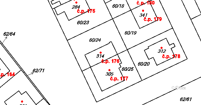 Kluk 176, Poděbrady na parcele st. 314 v KÚ Kluk, Katastrální mapa