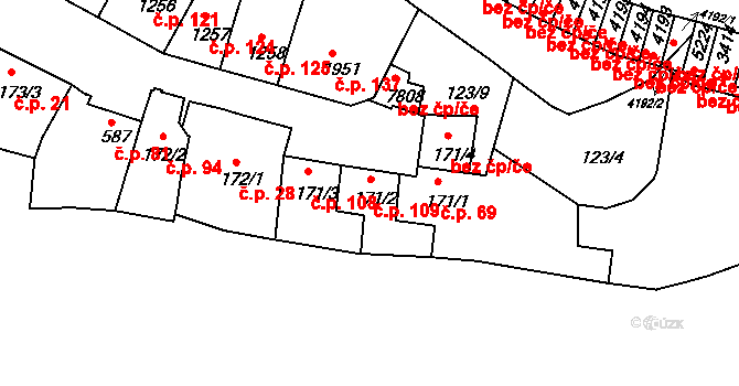 Jejkov 109, Třebíč na parcele st. 171/2 v KÚ Třebíč, Katastrální mapa