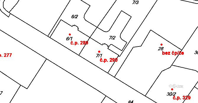 Pudlov 290, Bohumín na parcele st. 7/1 v KÚ Pudlov, Katastrální mapa