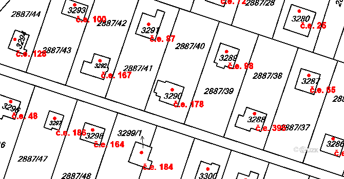 Komín 178, Brno na parcele st. 3290 v KÚ Komín, Katastrální mapa