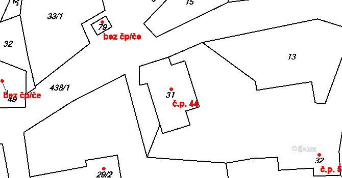 Osiky 44 na parcele st. 31 v KÚ Osiky, Katastrální mapa