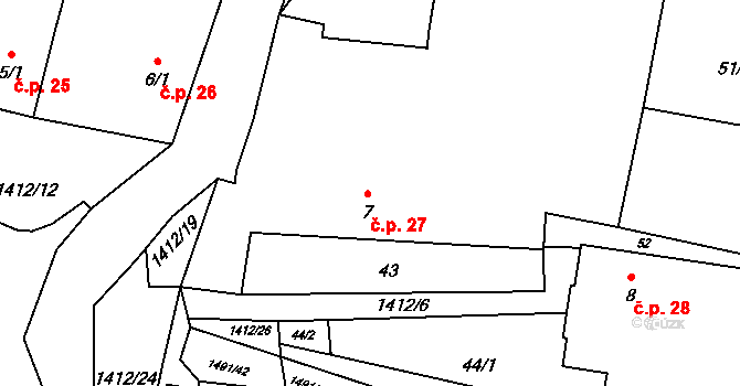 Nuzice 27, Týn nad Vltavou na parcele st. 7 v KÚ Nuzice, Katastrální mapa