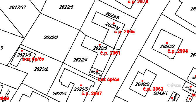 Teplice 2961 na parcele st. 2622/8 v KÚ Teplice, Katastrální mapa