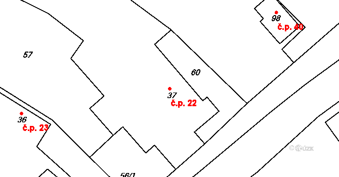 Zdechovice 22 na parcele st. 37 v KÚ Zdechovice u Nového Bydžova, Katastrální mapa