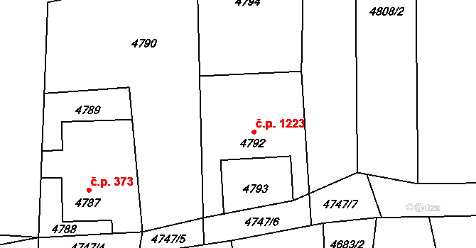 Šenov 1223 na parcele st. 4792 v KÚ Šenov u Ostravy, Katastrální mapa