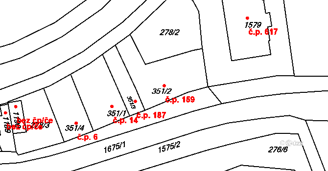 Litovel 159 na parcele st. 351/2 v KÚ Litovel, Katastrální mapa