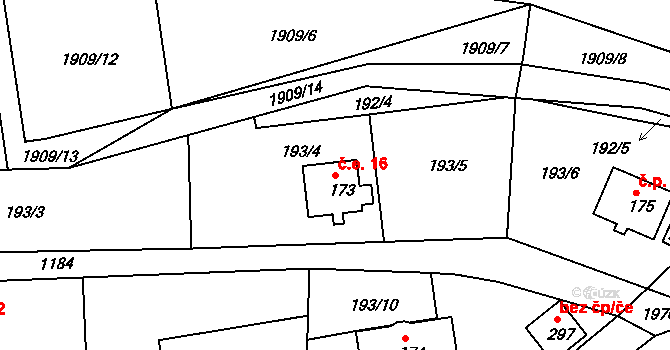 Suchá 16, Nejdek na parcele st. 173 v KÚ Suchá u Nejdku, Katastrální mapa
