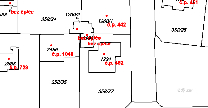 Plzeňské Předměstí 452, Rokycany na parcele st. 1234 v KÚ Rokycany, Katastrální mapa