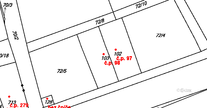Borek 98, Rokycany na parcele st. 103 v KÚ Borek u Rokycan, Katastrální mapa