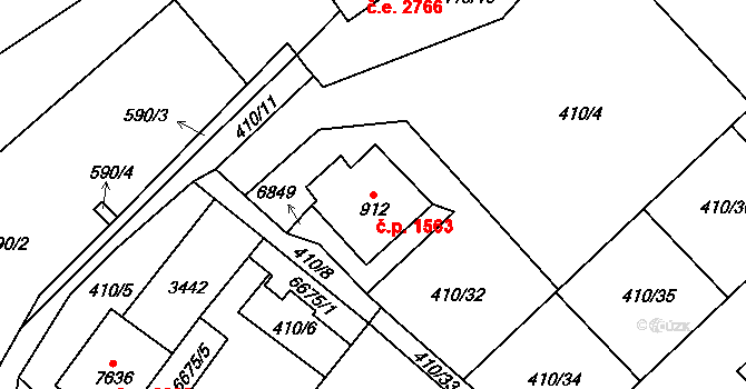 Cheb 1563 na parcele st. 912 v KÚ Cheb, Katastrální mapa