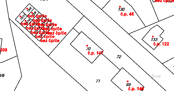 Vintířov 147 na parcele st. 70 v KÚ Vintířov u Sokolova, Katastrální mapa