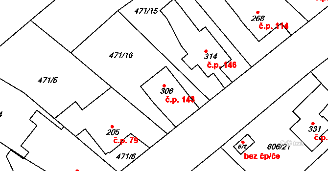Čachovice 143 na parcele st. 306 v KÚ Čachovice, Katastrální mapa