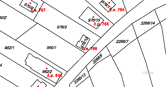 Lipence 766, Praha na parcele st. 976/10 v KÚ Lipence, Katastrální mapa
