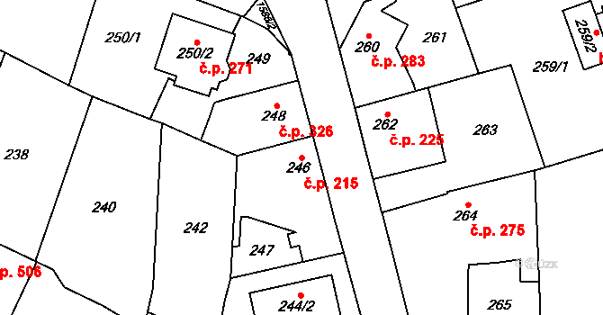 Řeporyje 215, Praha na parcele st. 246 v KÚ Řeporyje, Katastrální mapa