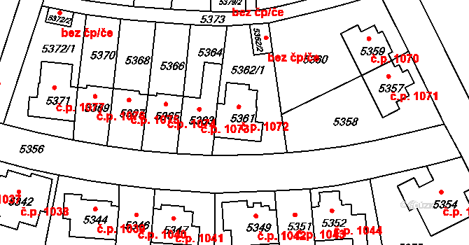 Záběhlice 1072, Praha na parcele st. 5361 v KÚ Záběhlice, Katastrální mapa