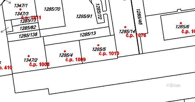 Krč 1010, Praha na parcele st. 1285/5 v KÚ Krč, Katastrální mapa