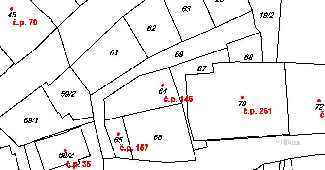 Vršovice 146, Praha na parcele st. 64 v KÚ Vršovice, Katastrální mapa
