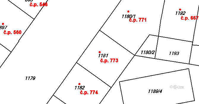 Vršovice 773, Praha na parcele st. 1181 v KÚ Vršovice, Katastrální mapa