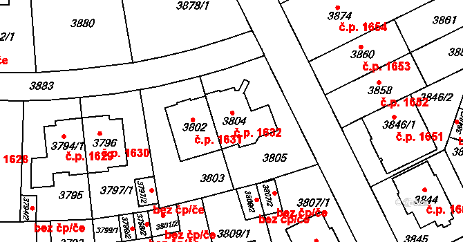 Strašnice 1632, Praha na parcele st. 3804 v KÚ Strašnice, Katastrální mapa