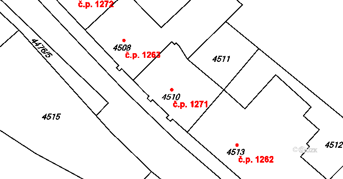 Chomutov 1271 na parcele st. 4510 v KÚ Chomutov I, Katastrální mapa