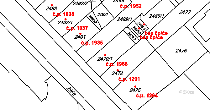 Chomutov 1968 na parcele st. 2479/1 v KÚ Chomutov I, Katastrální mapa