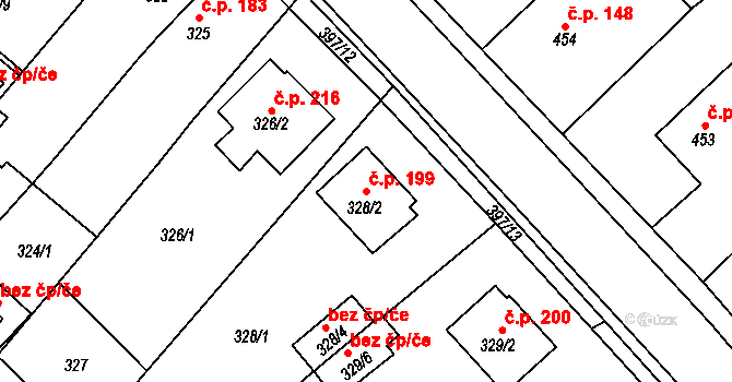 Pražské Předměstí 199, Bílina na parcele st. 328/2 v KÚ Bílina, Katastrální mapa