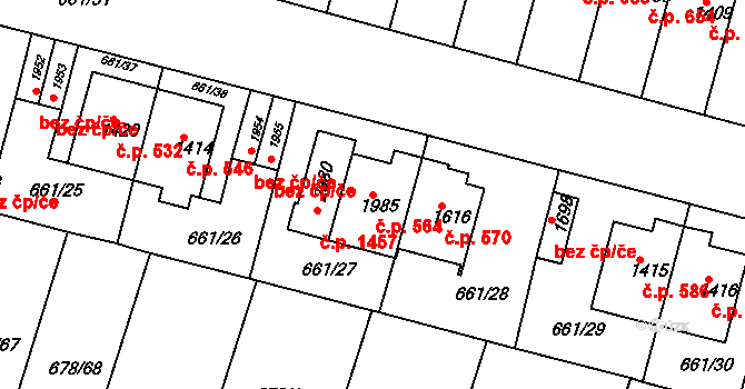 Rosice 564 na parcele st. 1985 v KÚ Rosice u Brna, Katastrální mapa