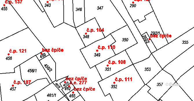 Mokrá 110, Mokrá-Horákov na parcele st. 349 v KÚ Mokrá u Brna, Katastrální mapa