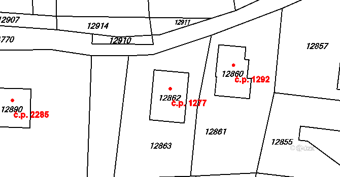 Vsetín 1277 na parcele st. 12862 v KÚ Vsetín, Katastrální mapa