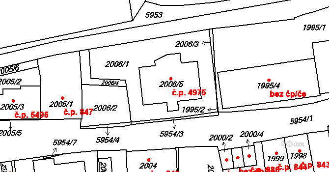 Jihlava 4975 na parcele st. 2006/5 v KÚ Jihlava, Katastrální mapa
