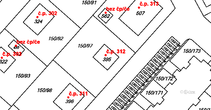 Mratín 312 na parcele st. 395 v KÚ Mratín, Katastrální mapa