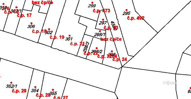 Teplice 3204 na parcele st. 298/2 v KÚ Teplice, Katastrální mapa