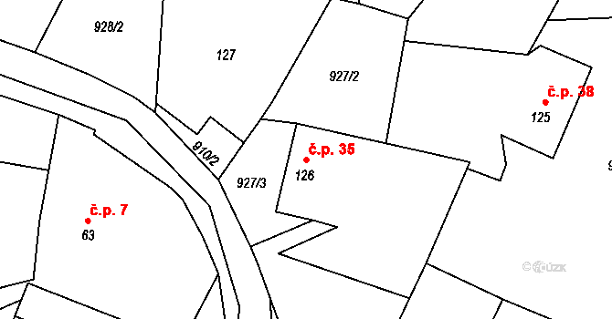 Karlov-Nepomuk 35, Dražíč na parcele st. 126 v KÚ Dražíč, Katastrální mapa